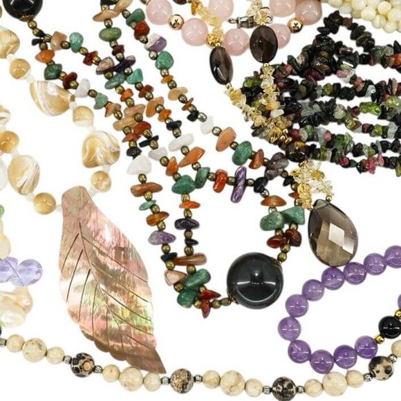 Large Lot 10 Pcs Natural Stone Jewelry Necklaces Boho Bohemian Colorful - Picture 5 of 16